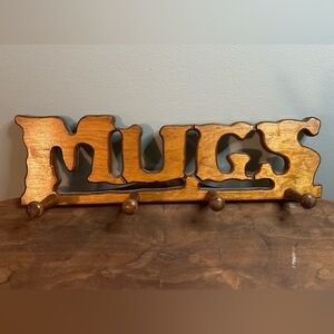Vintage Wooden Mug Holder with Hooks